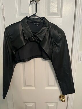 Eloquii Black Cropped Faux Leather Jacket